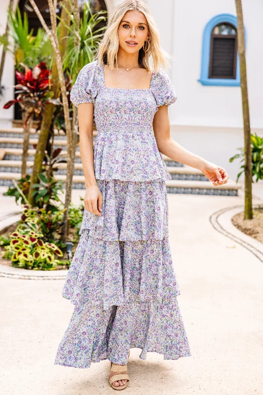 Women's floral dress vibrant -Under Clear Skies Blue Ditsy Floral Maxi Dress