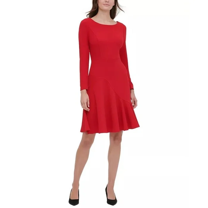 Women's flare dress casual chic -Tommy Hilfiger Women's Asymmetrical Fit & Flare Dress Red Size 16