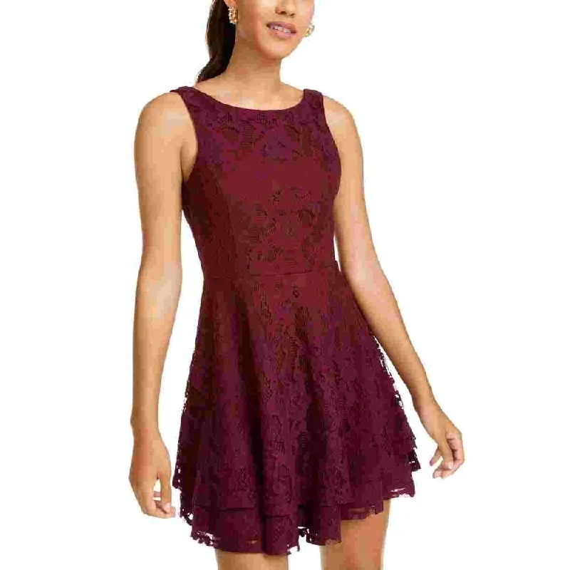 Women's flare dress vacation -Speechless Women's Sleeveless Jewel Neck Short Fit Flare Cocktail Dress Purple Size 1