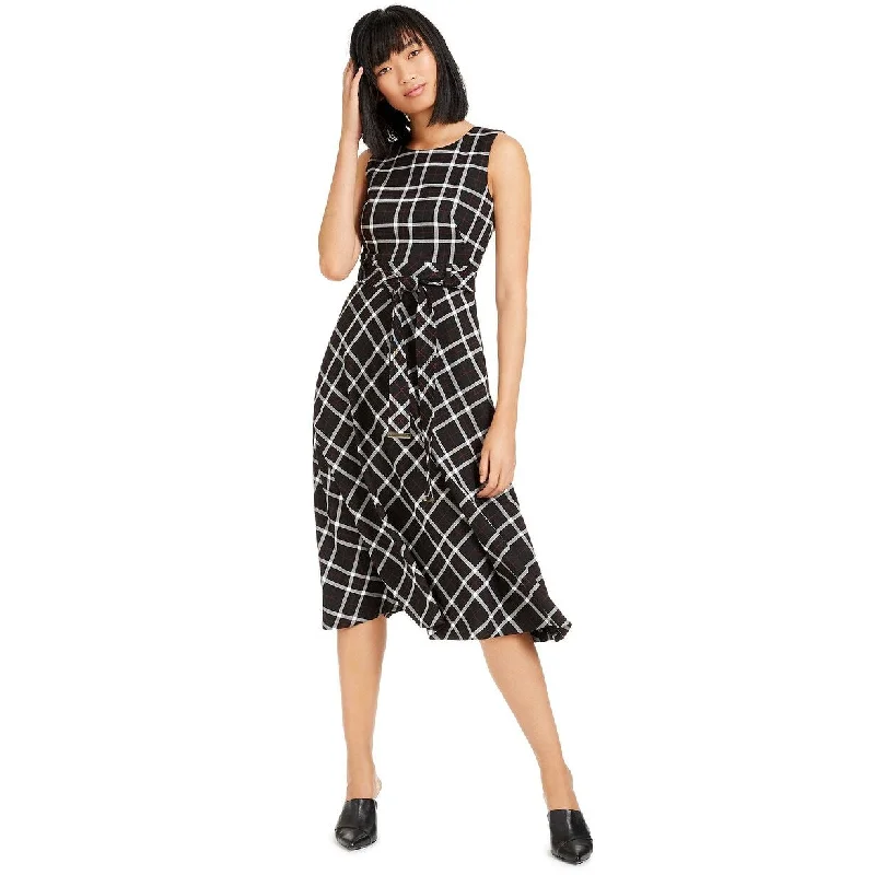 Women's flare dress urban -Calvin Klein Women's Plaid Fit & Flare Midi Dress Black Size 4