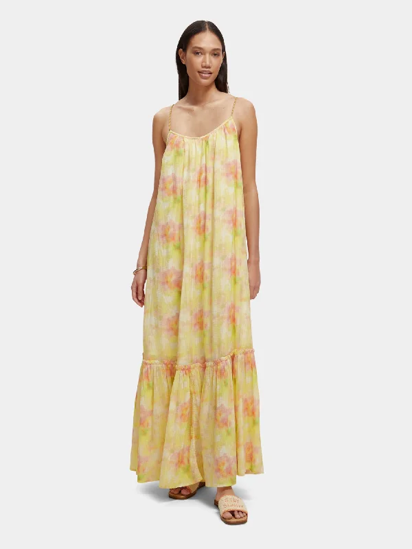 ladies-maxi-dress-sheer-overlay-Tank top maxi dress