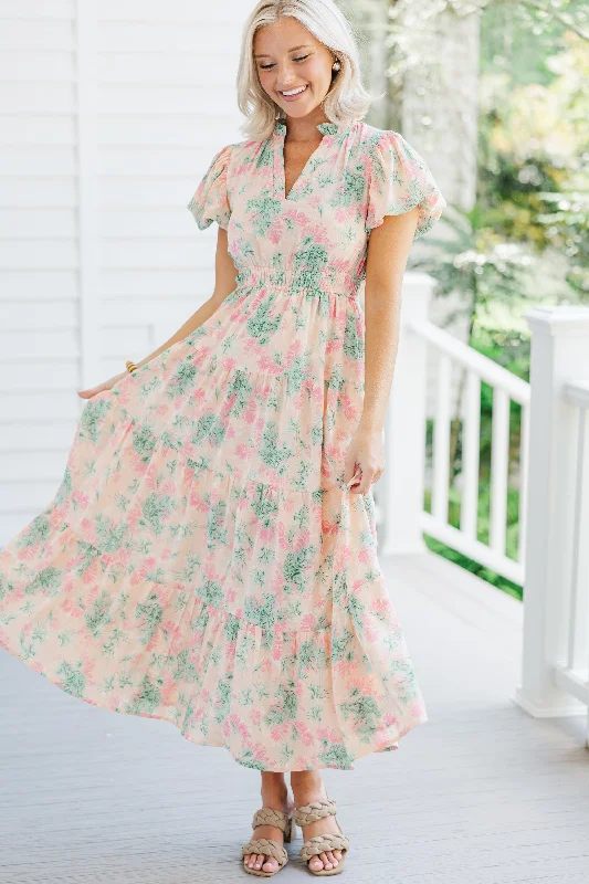 Women's floral dress gradient -Heard It All Peach Pink Floral Maxi Dress