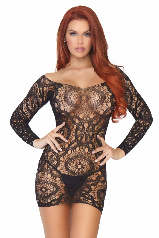 ladies-mini-dress-party-pop-Crochet Lace Long Sleeved Mini Dress