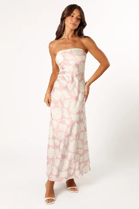 ladies-maxi-dress-sand-drift-Gemma Strapless Maxi Dress - Pink Floral