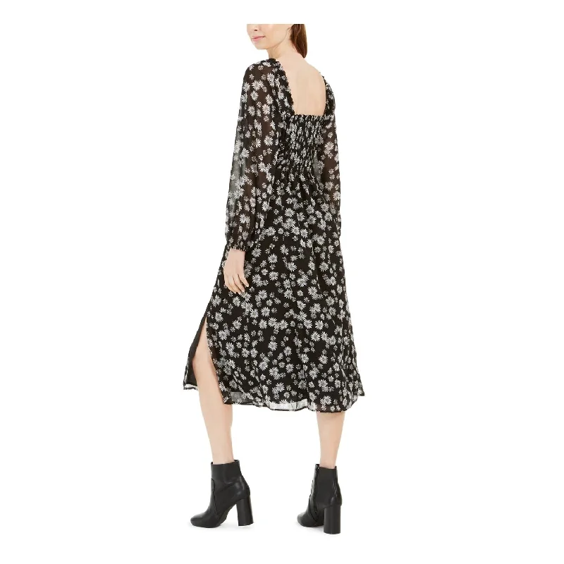 Women's flare dress clearance -Leyden Women's Floral Below The Knee Fit Flare Dress Black Size Medium