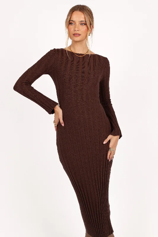 ladies-maxi-dress-picnic-flow-Jolene Long Sleeve Maxi Dress - Brown