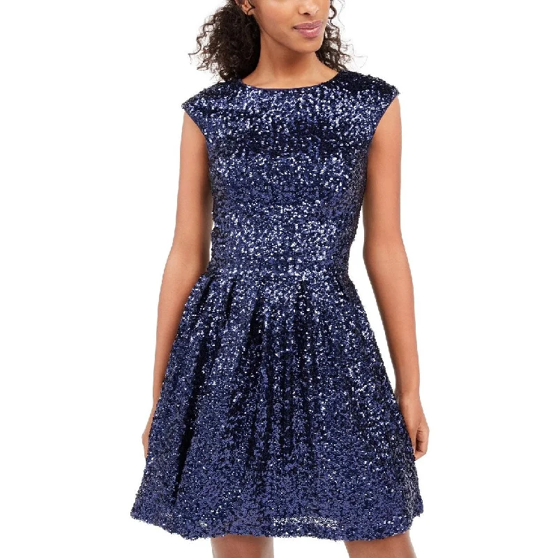 Women's flare dress street style -Emerald Sundae Juniors' Sequined Fit & Flare Dress Bright Blue Size Extra Large - X-Large