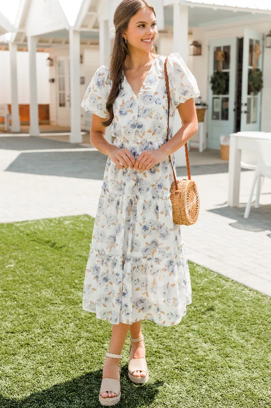 Women's floral dress glossy -Feeling Present Light Blue Floral Midi Dress