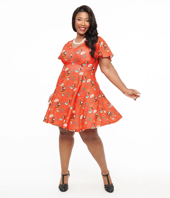 Women's flare dress 90s style -Disney Holiday Collection by Unique Vintage Plus Size Mickey Christmas Fit & Flare Dress