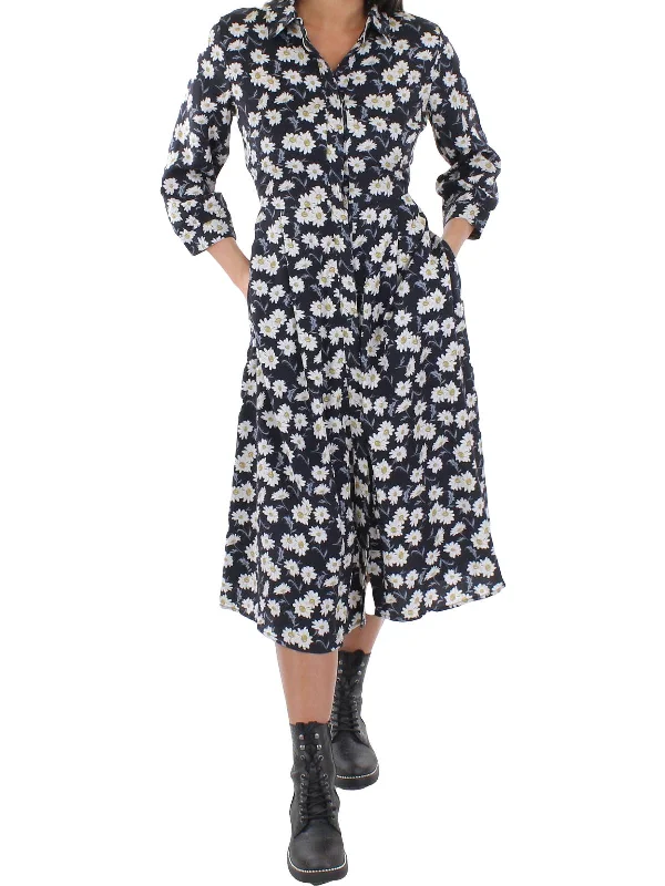 Women's midi dress eco-friendly -Carnmoor Womens Collared Midi Shirtdress