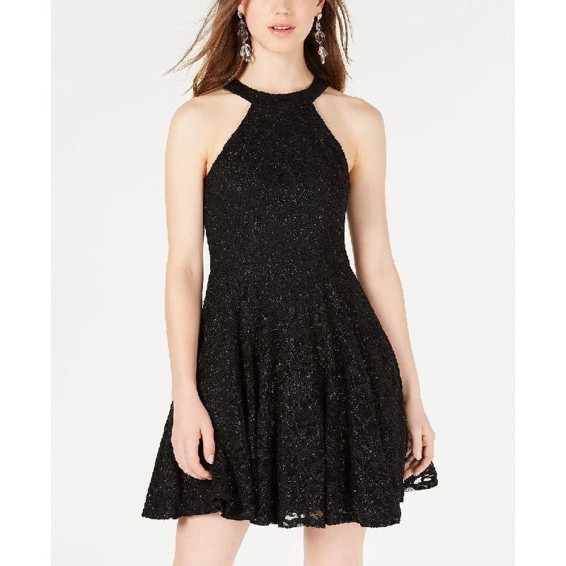 Women's flare dress commuting -B Darlin Juniors' Glitter Lace Fit & Flare Dress Black Size 0