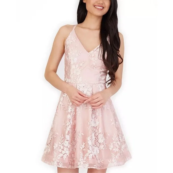 Women's flare dress petite -BCX Junior's Embroidered Fit & Flare Dress Pink Size 3