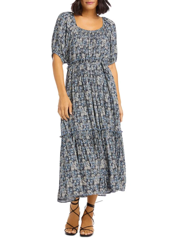 Women's midi dress zip up -On Holiday Womens Floral Ruffled Midi Dress