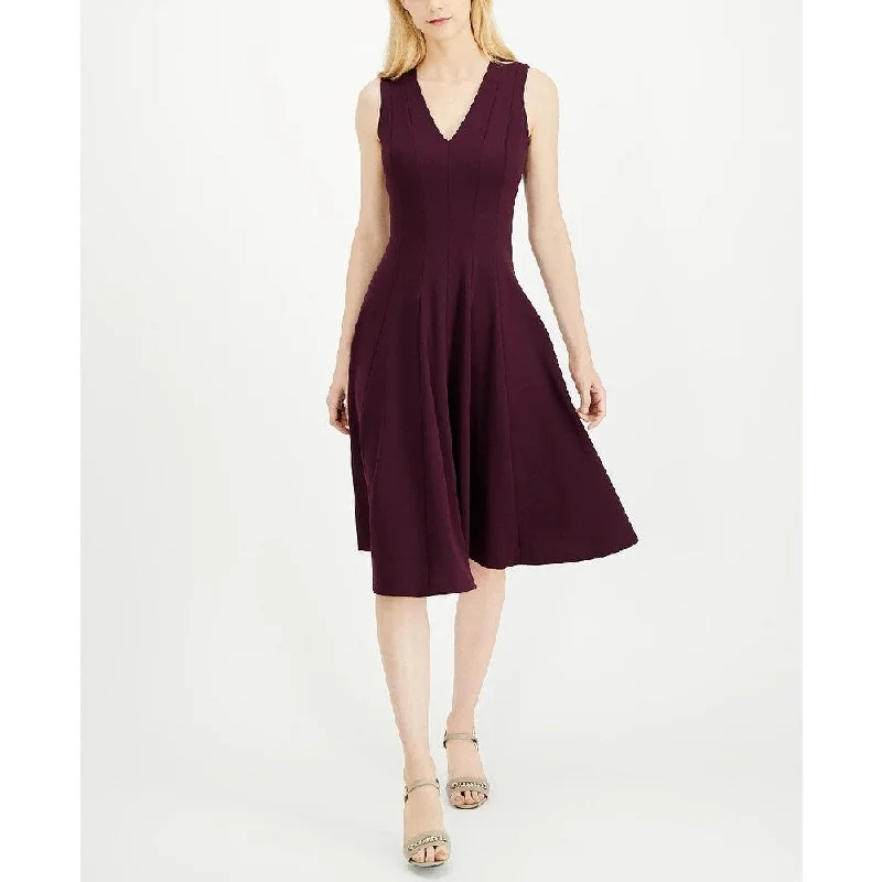 Women's flare dress scalloped -Calvin Klein Women's Fit & Flare Midi Dress Wine Size 4