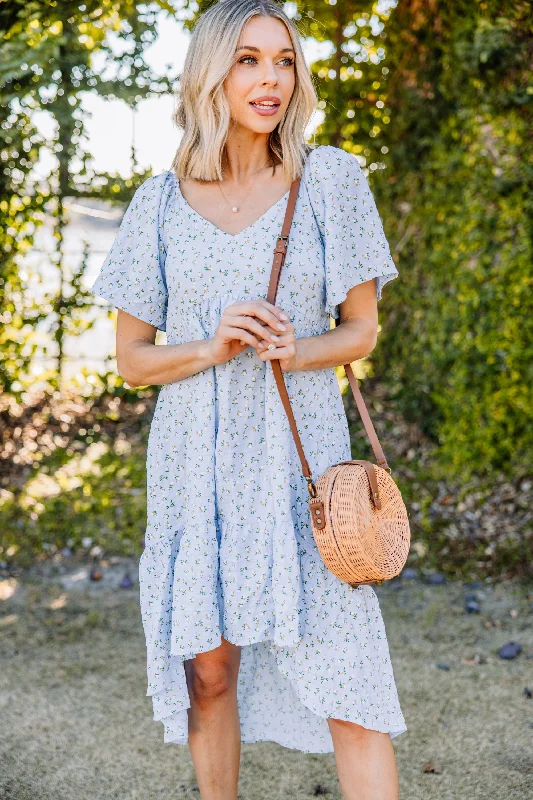 Women's floral dress girly -Friendly Reminder Sky Blue Ditsy Floral Midi Dress