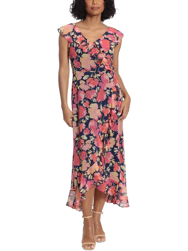 ladies-maxi-dress-elegant-sweep-Petites Womens Chiffon Floral Maxi Dress