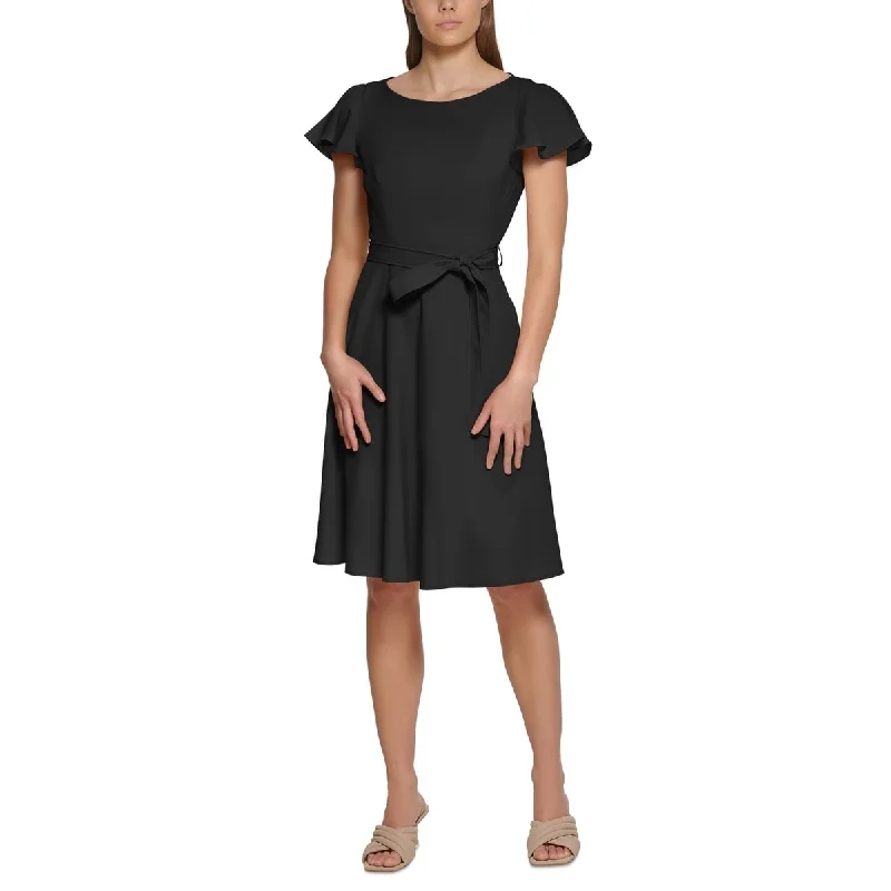 Women's flare dress ombre -Calvin Klein Women's Flutter Sleeve Fit & Flare Dress Black Size 4