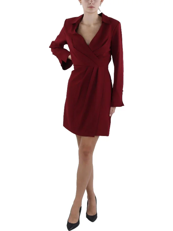 Women's midi dress professional -Womens Pleated Midi Wrap Dress