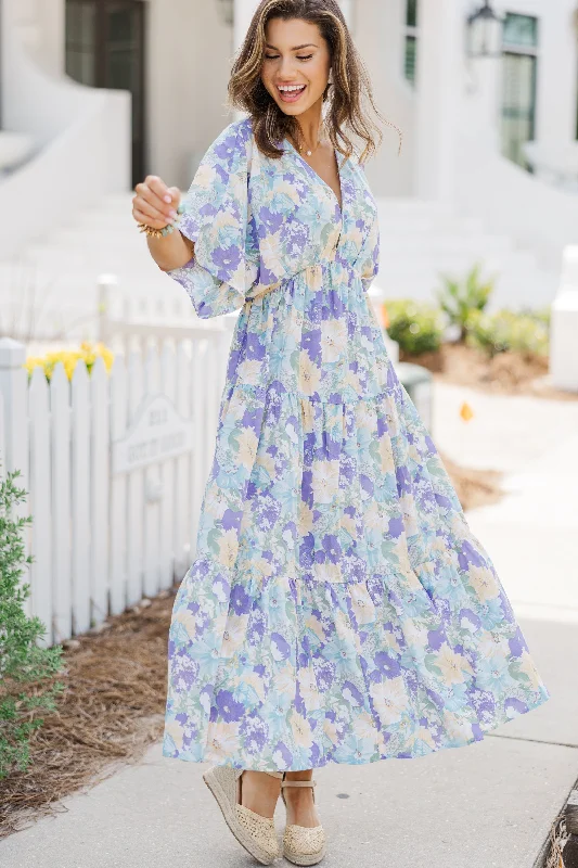 Women's floral dress garden -At This Time Light Blue Floral Midi Dress