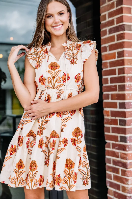 Women's floral dress petite -Just That Simple Cream White Floral Dress