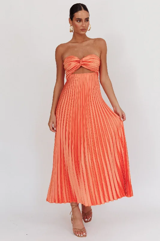 ladies-maxi-dress-viral-sway-Wicked Games Strapless Pleated Maxi Dress Orange