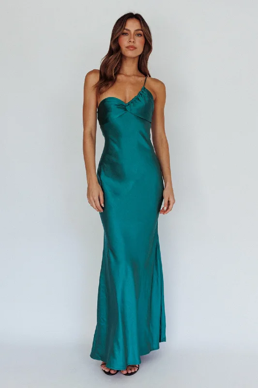 ladies-maxi-dress-maternity-drape-Twilight Tango One-Shoulder Maxi Dress Forest Green