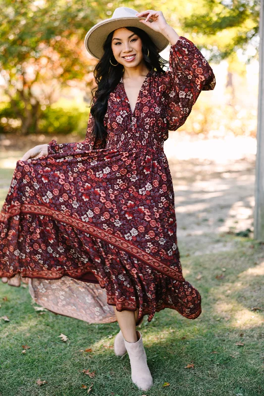 Women's floral dress sunset -Living Your Best Life Brown Floral Maxi Dress