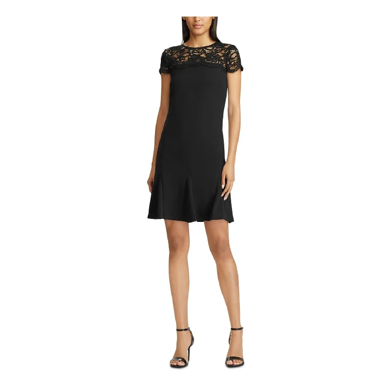 Women's flare dress gothic -Ralph Lauren Women's Jewel Neck Above The Knee Fit Flare Dress Black Size 2