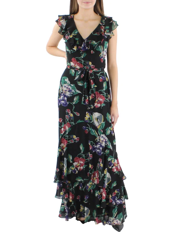 ladies-maxi-dress-tassel-trail-Womens Georgette Floral Print Maxi Dress