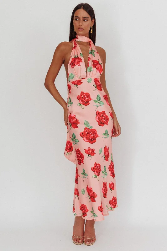 ladies-maxi-dress-chiffon-breeze-Italia Azure Halterneck Maxi Dress Rose