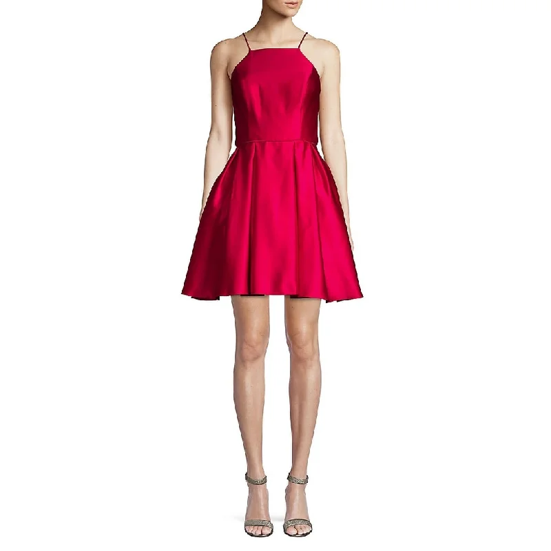 Women's flare dress checkered -Betsy & Adam Women's HalterNeck Fit & Flare Dress Red Size 4