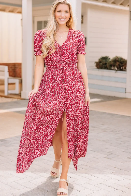 Women's floral dress structured -What A Doll Red Floral Maxi Dress