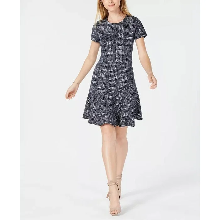 Women's flare dress versatile -Maison Jules Women's Plaid Fit & Flare Dress Black Size Medium