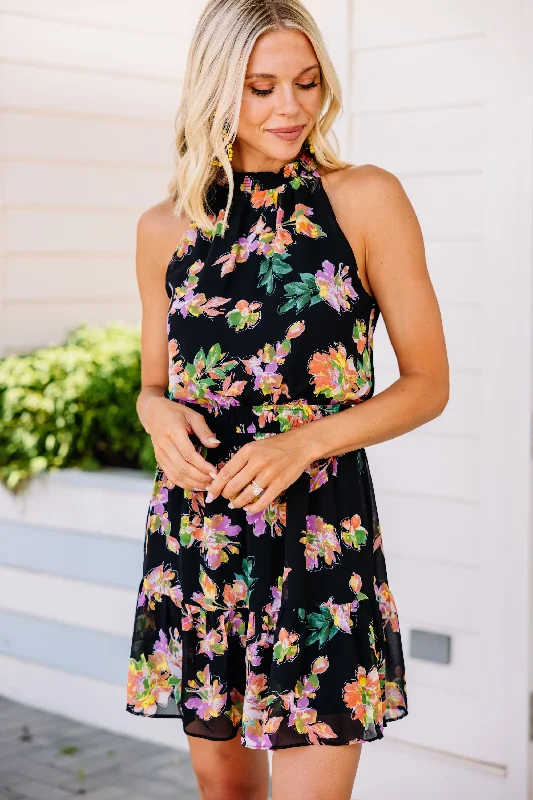 Women's floral dress paisley -Without You Black Floral Dress