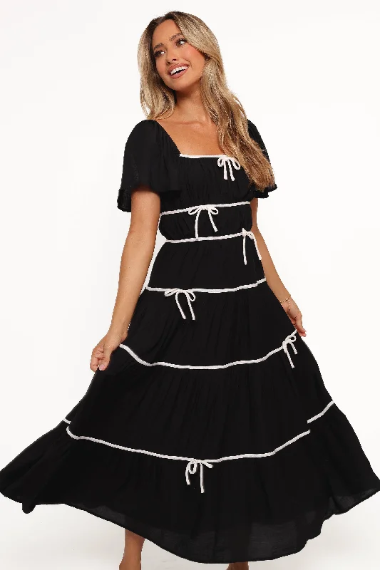 ladies-maxi-dress-rust-drift-Harvey Maxi Bow Dress - Black/White