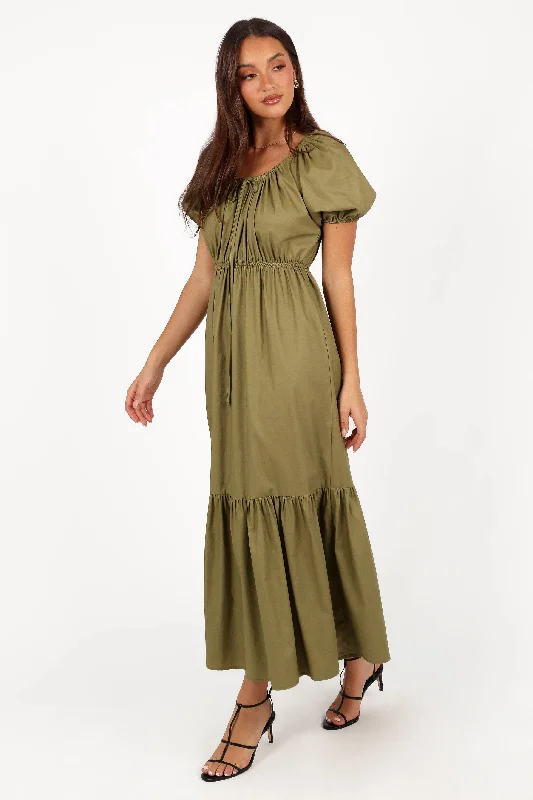 ladies-maxi-dress-floral-cascade-Juliana Maxi Dress - Olive