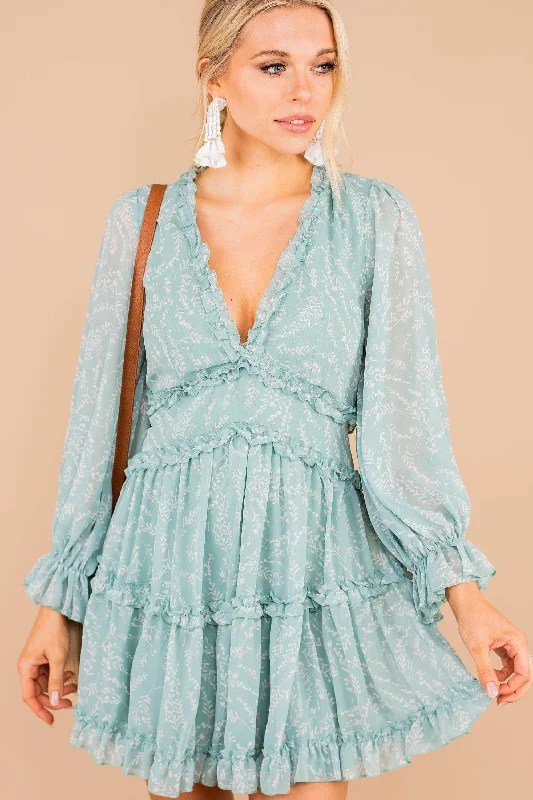 Women's floral dress playful -You're Too Kind Seafoam Green Floral Dress