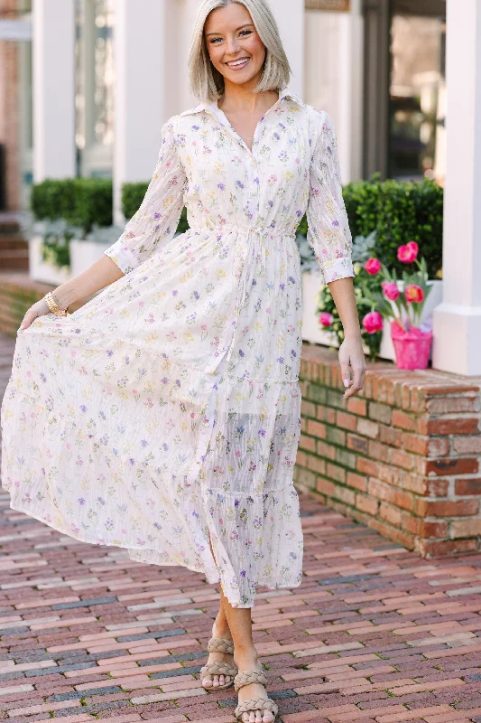 Women's floral dress feather -Show You Off White Ditsy Floral Maxi Dress