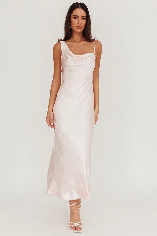 ladies-maxi-dress-effortless-drift-Treats Cowl Back Satin Maxi Dress Baby Pink