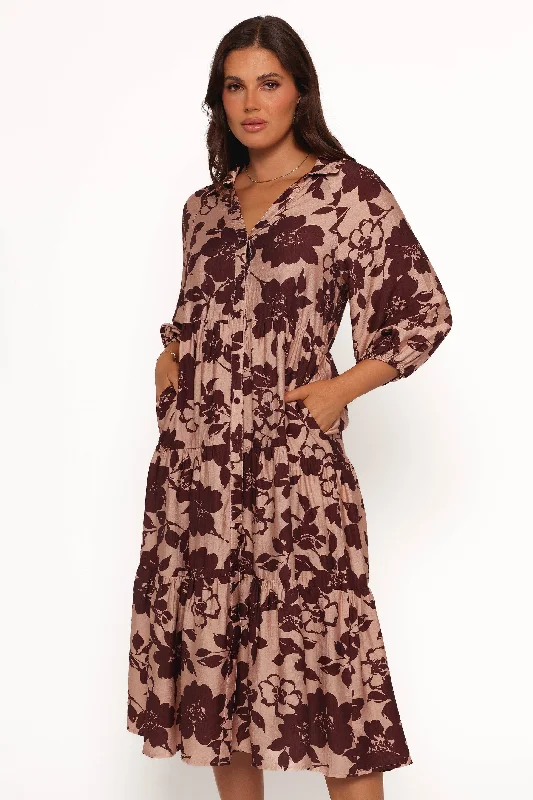 ladies-maxi-dress-sweetheart-flow-Isaac Maxi Dress - Brown Floral