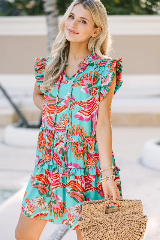 Women's floral dress sunset -Know You Well Mint Green Floral Babydoll Dress