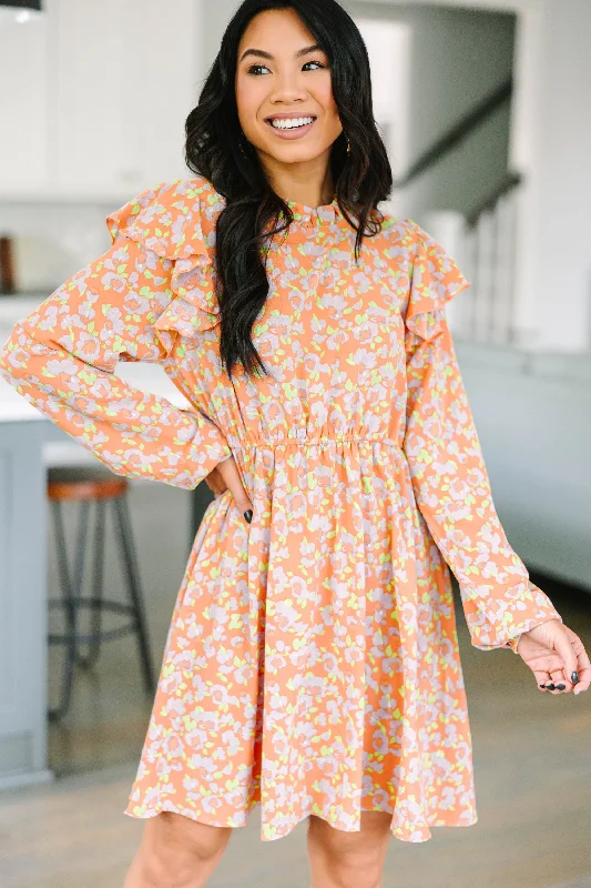 Women's floral dress understated -Give You Love Dusty Brick Orange Floral Dress