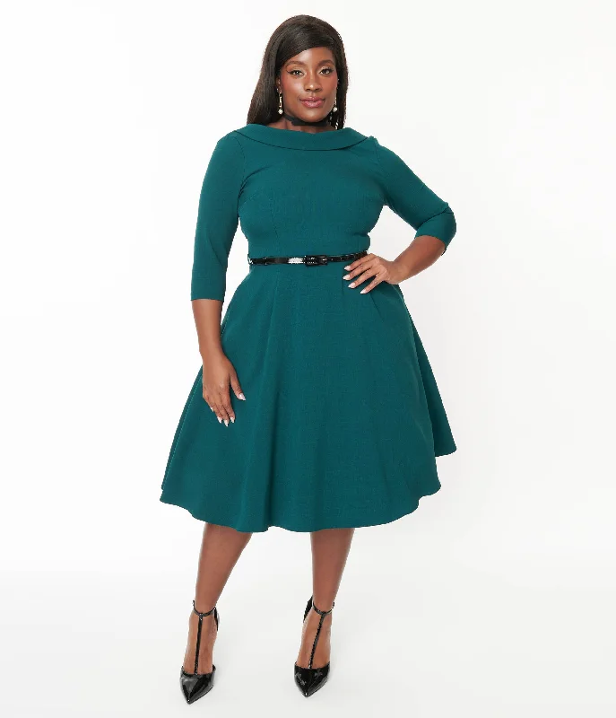 Women's flare dress boutique -The Pretty Dress Company Forest Green Grace Fit & Flare Dress