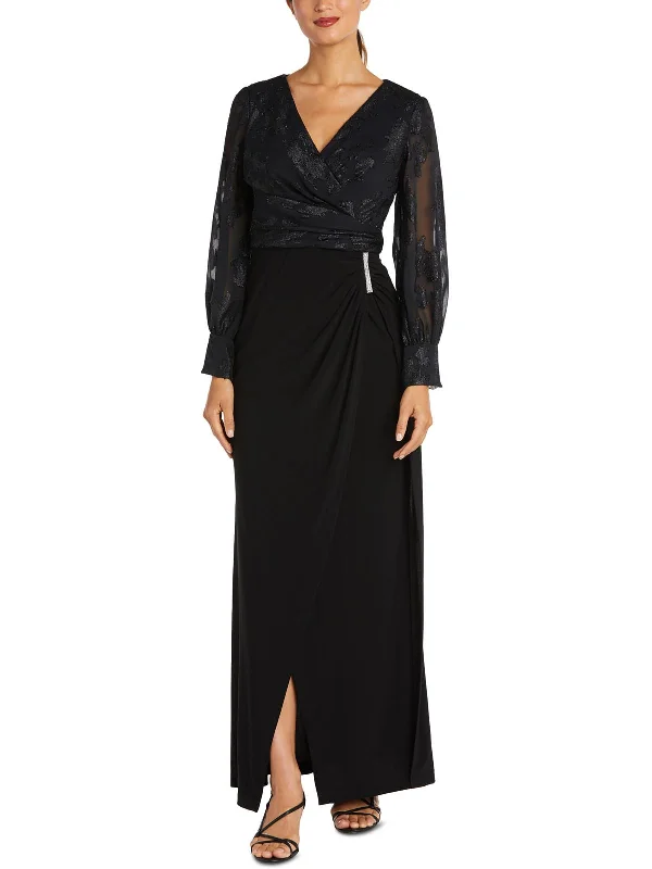 ladies-maxi-dress-cut-out-charm-Petites Womens Faux-Wrap Maxi Evening Dress