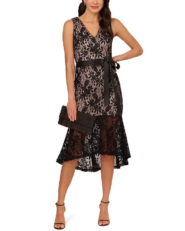 Women's midi dress wrap -Adrianna Papell Lace Midi Flounce Dress