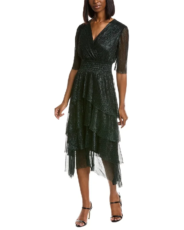 Women's midi dress black -MAISON TARA Lurex Crinkle Midi Dress