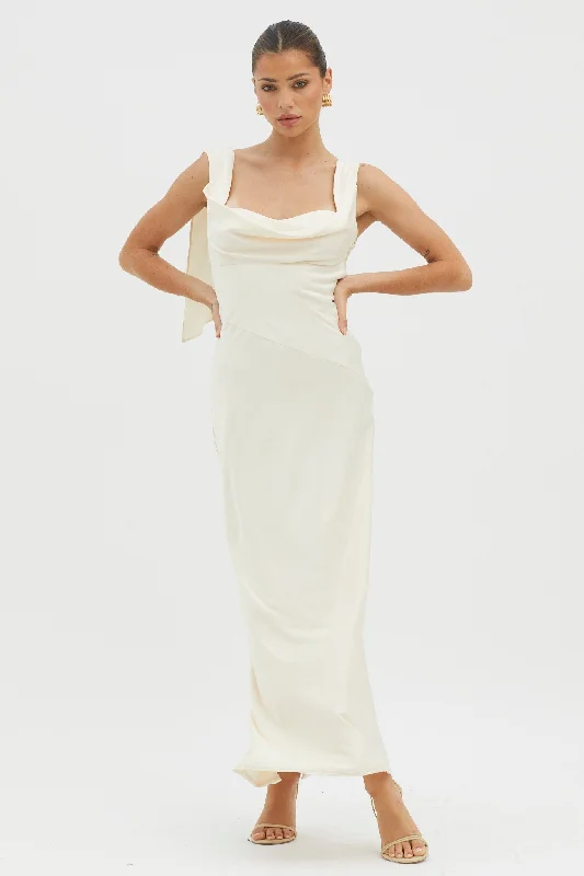 ladies-maxi-dress-a-line-sweep-It's A Date Cowl Neck Maxi Dress Pearl