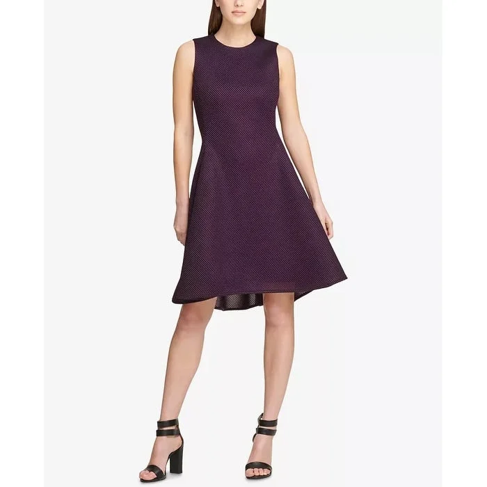 Women's flare dress 70s style -DKNY Women's Mesh SeaFit & Flare Dress Purple Size 4