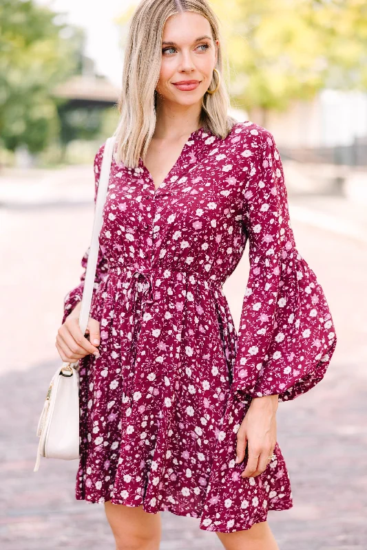 Women's floral dress cruise -Out For The Day Burgundy Red Floral Dress