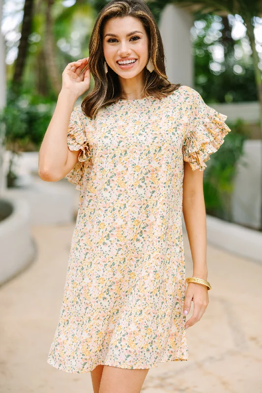 Women's floral dress sexy -What A Vision Yellow Ditsy Floral Ruffled Dress